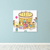 Toile Deux garçons et trois filles dans une fête d'anniv (Insitu (Plancher de Bois))