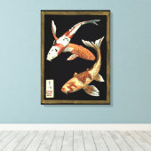 Toile Deux Japonais Koi Goldfish sur un Arrière - plan n (Insitu (Plancher de Bois))