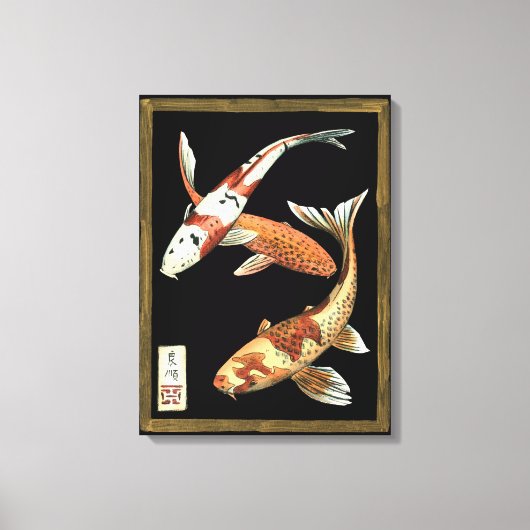 Toile Deux Japonais Koi Goldfish sur un Arrière - plan n (Recto)