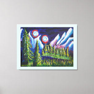 Toile deux lunes montagnes art