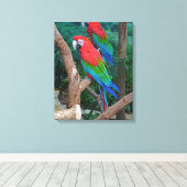 Toile Deux Macaws à ailes rouge et verte Ara Chloropteru (Insitu (Plancher de Bois))