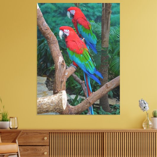 Toile Deux Macaws à ailes rouge et verte Ara Chloropteru (Insitu(Salon))