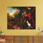 Toile Deux Macaws un Cockatoo et une Jay aux fruits (Insitu(Salon))