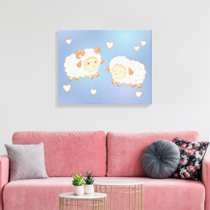 Toile Deux mignonnes Petites Oeufs de mouton en Bleu