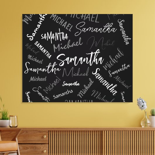 Toile Deux noms couple motif monogramme noir gris blanc (Insitu(Salon))