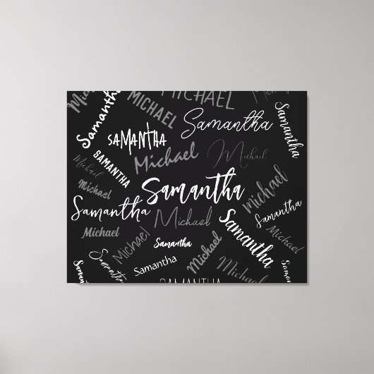 Toile Deux noms couple motif monogramme noir gris blanc (Recto)