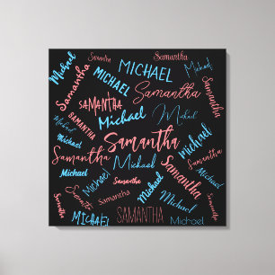 Toile Deux noms couples motif monogramme bleu rose clair