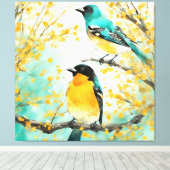 Toile Deux oiseaux assis sur la branche de l'arbre (Insitu (Plancher de Bois))