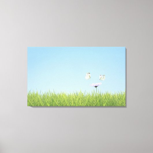 Toile Deux papillons survolent la fleur (Recto)
