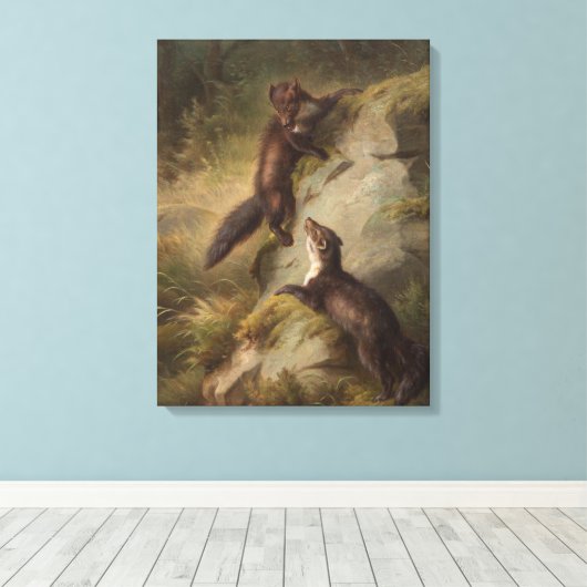 Toile Deux pins martens sur un rocher dans la forêt (Insitu (Plancher de Bois))