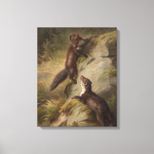 Toile Deux pins martens sur un rocher dans la forêt (Recto)