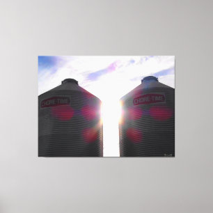 Toile Deux silos au lever du soleil