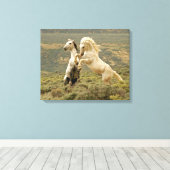 Toile Deux Stallions sauvages combattent (Insitu (Plancher de Bois))