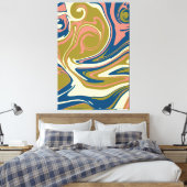 Toile Déversement - Bleu, Vert olive, Rose et Crème (Insitu(Chambre))