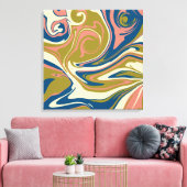 Toile Déversement - Bleu, Vert olive, Rose et Crème (Insitu(Salon))