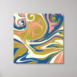 Toile Déversement - Bleu, Vert olive, Rose et Crème