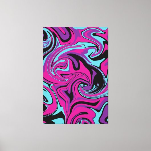 Toile Déversement - Oreiller rose, pourpre, bleu et noir (Recto)