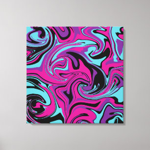 Toile Déversement - Oreiller rose, pourpre, bleu et noir