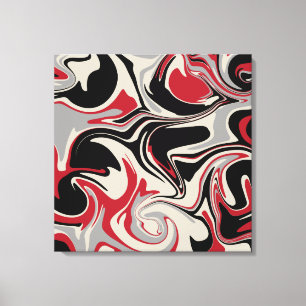 Toile Déversement - Rouge, gris, noir et blanc os