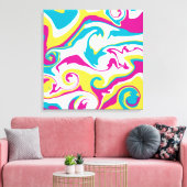 Toile Déversement - Turquoise, Jaune, Rose et Blanc (Insitu(Salon))