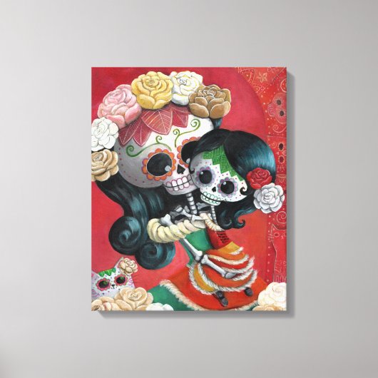 Toile Dia de Los Muertos Skeletons Mère et fille (Recto)