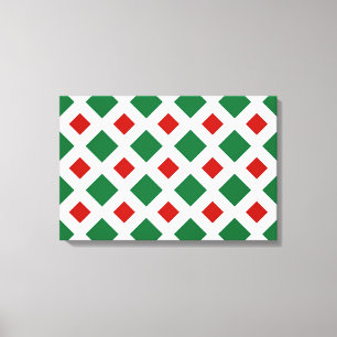 Toile Diamants verts et rouges sur blanc
