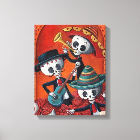 Toile Diaz de Los Muertos Skeleton Mariachi Trio (Recto)