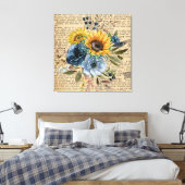 Toile Dictionnaire Floral Bleu Vintage (Insitu(Chambre))
