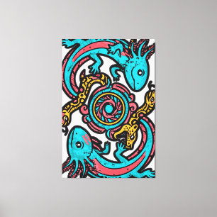 Toile Dieu aztèque Xolotl combattant l'art tribal de la
