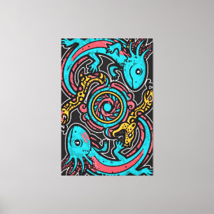 Toile Dieu aztèque Xolotl combattant l'art tribal de la 