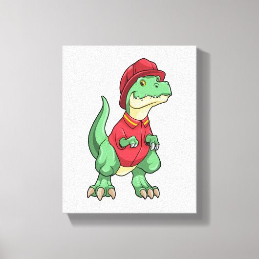 Toile Dinosaure comme pompier avec casque d'incendie (Recto)