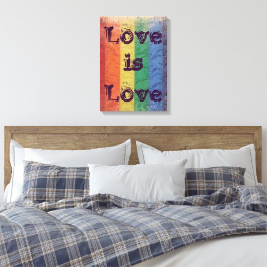 Toile Distressed Arc-en-ciel LGBT Drapeau L'amour est am (Insitu(Chambre))