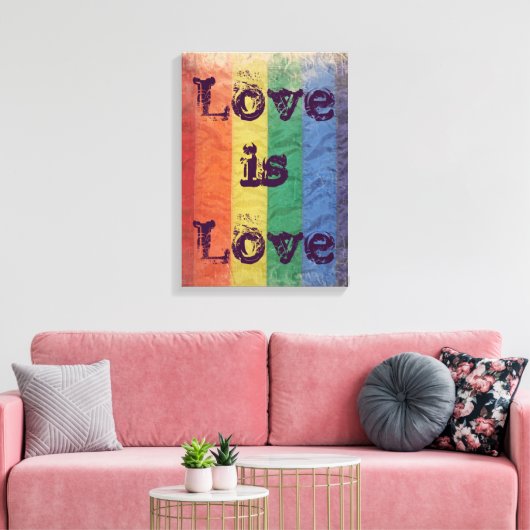 Toile Distressed Arc-en-ciel LGBT Drapeau L'amour est am (Insitu(Salon))
