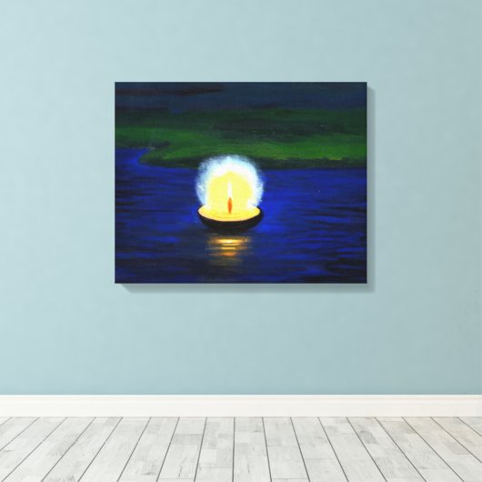 Toile Diwali Deepa peint flottant sur l'eau (Insitu (Plancher de Bois))