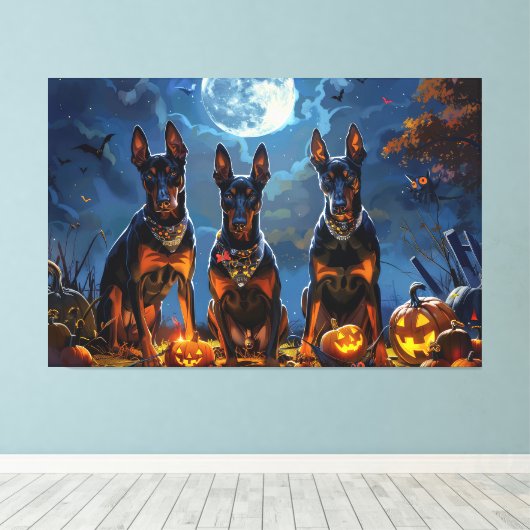 Toile Doberman Halloween Éffrayant (Insitu (Plancher de Bois))