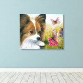 Toile Dog 123 Papillon dog with Butterflies (Insitu (Plancher de Bois))