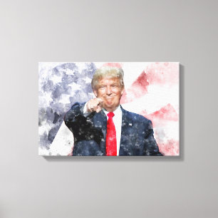 Toile Donald Trump pointant avec le drapeau américain