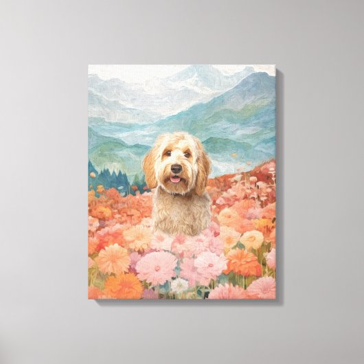 Toile Doodle Dog Peinture Champ de fleurs Joyeux (Recto)