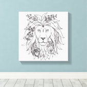 Toile Doodle Lion Et Fleurs 6 (Insitu (Plancher de Bois))