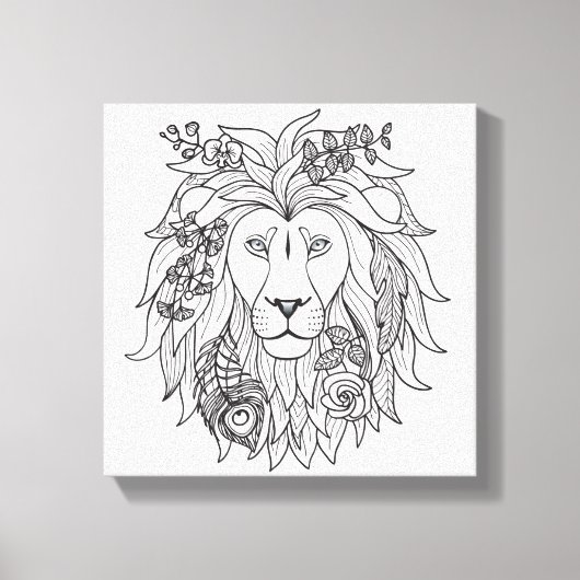 Toile Doodle Lion Et Fleurs 6 (Recto)