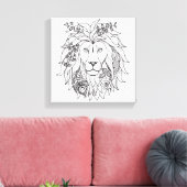 Toile Doodle Lion Et Fleurs 6 (Insitu(Salon))