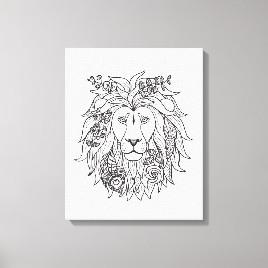 Toile Doodle Lion Et Fleurs 6 (Recto)