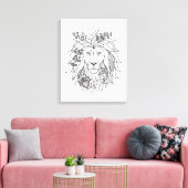 Toile Doodle Lion Et Fleurs 6 (Insitu(Salon))