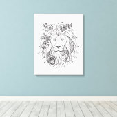Toile Doodle Lion Et Fleurs 6 (Insitu (Plancher de Bois))