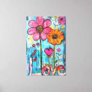Toile *~* Doodle LOVE – Fleurs Fantaisistes Colorées 