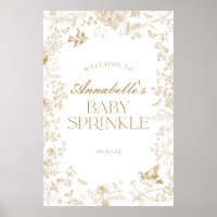 Toile d'or Jouy Floral Baby Sprinkle Affiche de bi