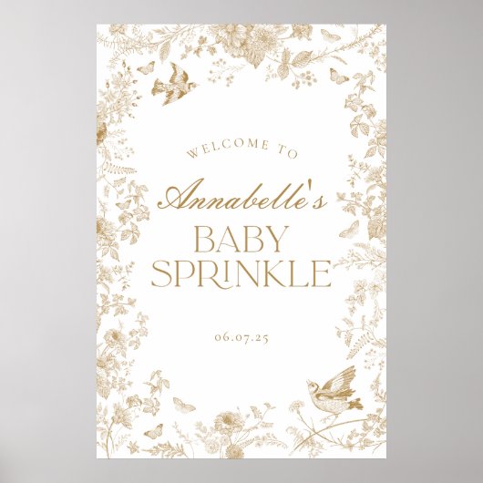 Toile d'or Jouy Floral Baby Sprinkle Affiche de bi (Devant)