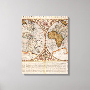Toile Double carte du monde d'hémisphère, 1587