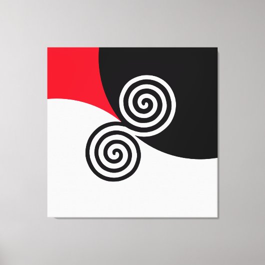 Toile Double spirale abstraite sur fond noir rouge et bl (Recto)
