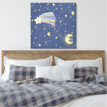 Doux Lune de sommeil & Étoiles Illustration Denim 